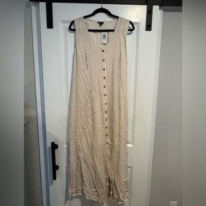 Torrid Cream and Light Brown Striped Sleeveless Button-Front Maxi Dress